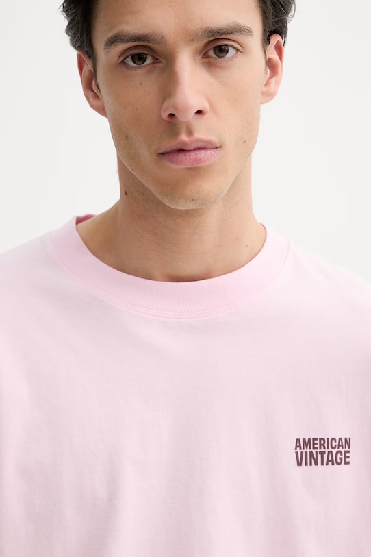 Bavlněné tričko s dlouhým rukávem American Vintage růžová MGIX02B