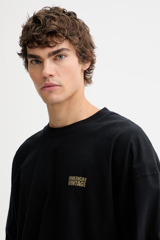 American Vintage longsleeve bawełniany czarny MGIX02B