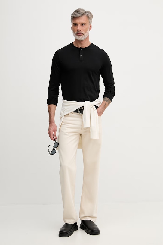 United Colors of Benetton longsleeve męski bawełniany 3N78U10C3 czarny SS26