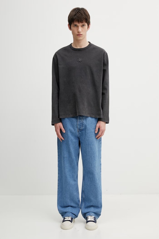 Filling Pieces longsleeve bawełniany Boxy Embroidered 412631501284.136 czarny