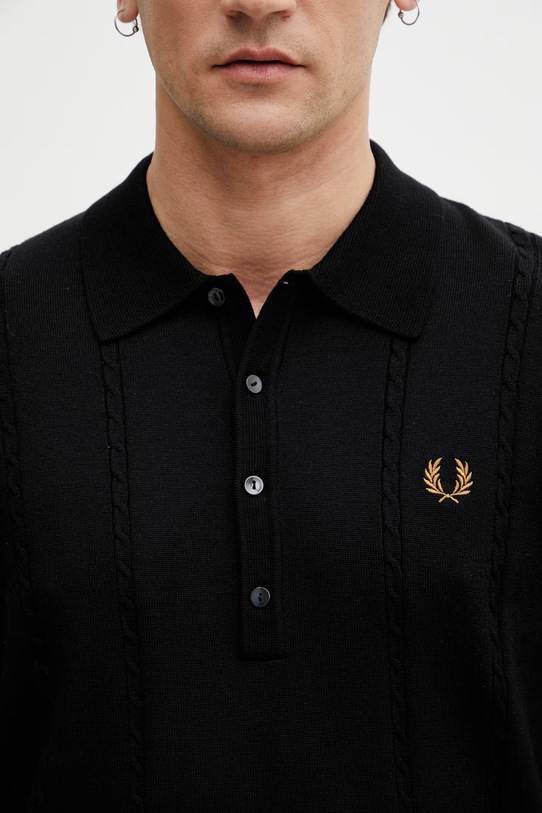 Fred Perry sweter z dodatkiem wełny męski czarny K2309