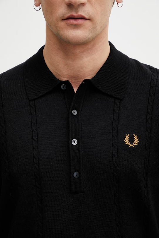 Fred Perry sweter z dodatkiem wełny męski czarny K2309