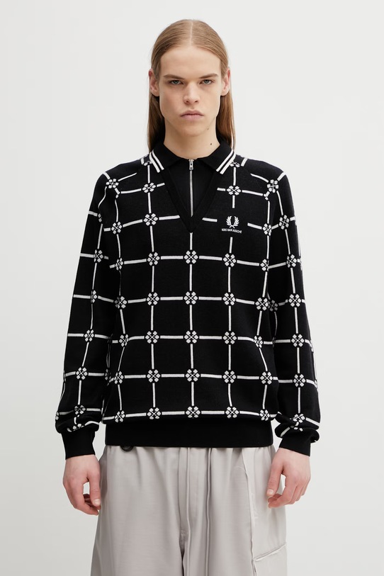 Fred Perry sweter z dodatkiem wełny średniej grubości czarny SK2106