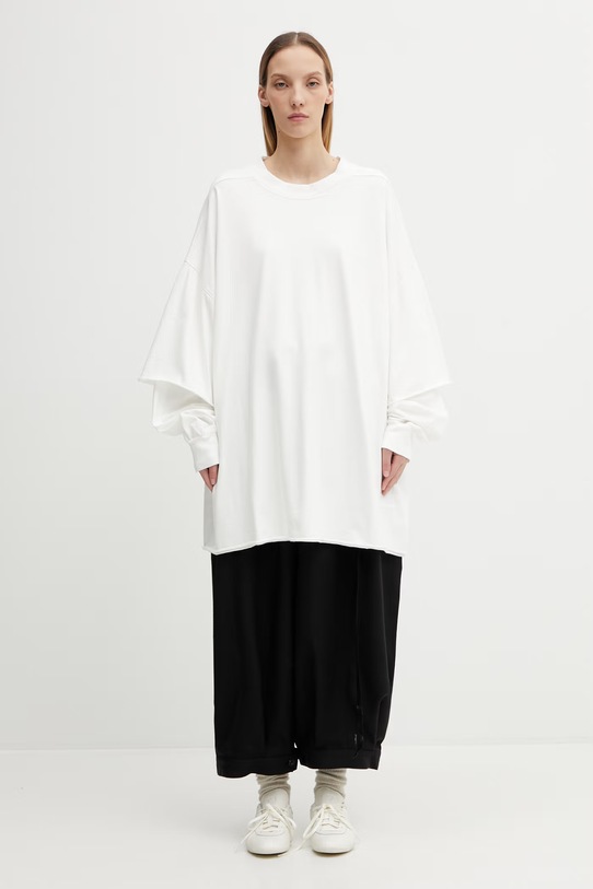 Rick Owens DRKSHDW longsleeve bawełniany Tommy Hustler gładkie biały DU01F4266.RN