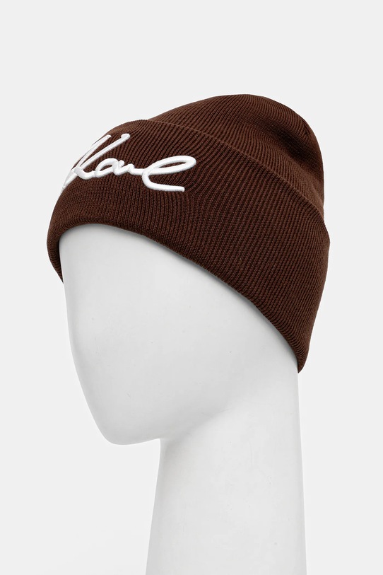 Akcesoria Karl Lagerfeld czapka z domieszką wełny K/SIGNATURE B1W33016 brązowy