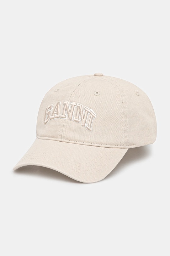 GANNI czapka z daszkiem bawełniana A6901 gładkie beżowy A6901