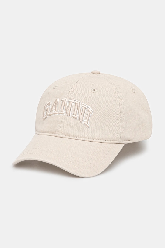 GANNI czapka z daszkiem bawełniana A6901 gładkie beżowy A6901