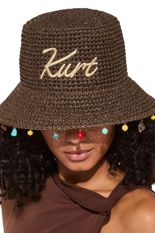 Kurt Geiger London kapelusz słomkowy damski Kurt Raffia Bucket Hat 5631230449 brązowy