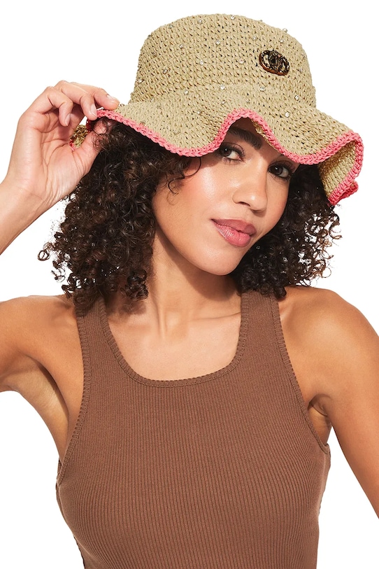 Kurt Geiger London kapelusz damski Chelsea Raffia Bucket Hat 5631440449 beżowy