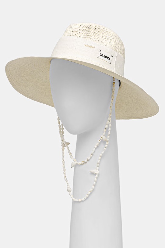 LE SH KA headwear kapelusz z szerokim rondem damski pleciony SEASHEEL LONDON SEASHEELLONDON beżowy SS26