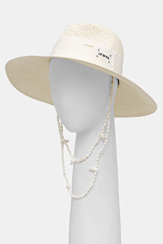 LE SH KA headwear kapelusz z szerokim rondem damski pleciony SEASHEEL LONDON SEASHEELLONDON beżowy SS26