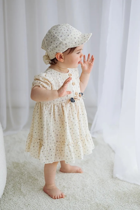 Jamiks czapka z daszkiem dziecięca bawełniana BINI beżowy BINI.or.Nak.gl.JLI118.G