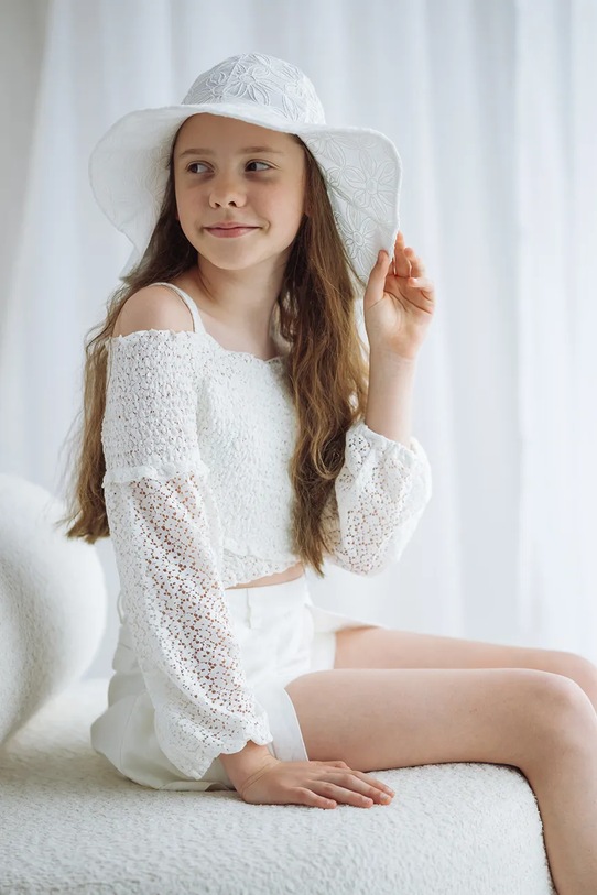 Jamiks kapelusz z szerokim rondem dziecięcy bawełniany IRMA IRMA.Nakr.glow.JLI119.G biały SS26