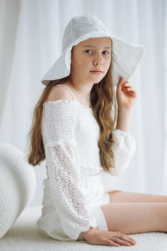 Jamiks kapelusz z szerokim rondem dziecięcy bawełniany IRMA IRMA.Nakr.glow.JLI119.G biały