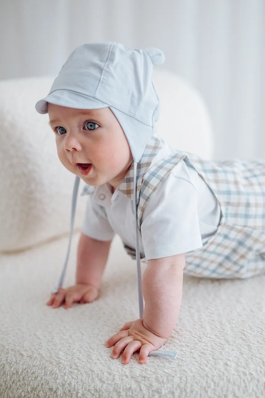 Chłopiec Jamiks czapka uszatka niemowlęca bawełniana DAMIEN DAMIEN.Nak.glo.JLI153.K niebieski