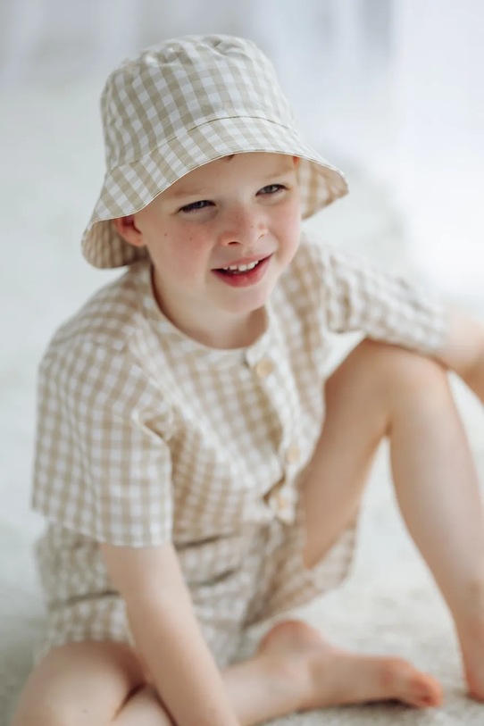 Jamiks bucket hat dziecięcy z dodatkiem lnu FROLO beżowy FROLO.Nakr.glo.JLI047.K