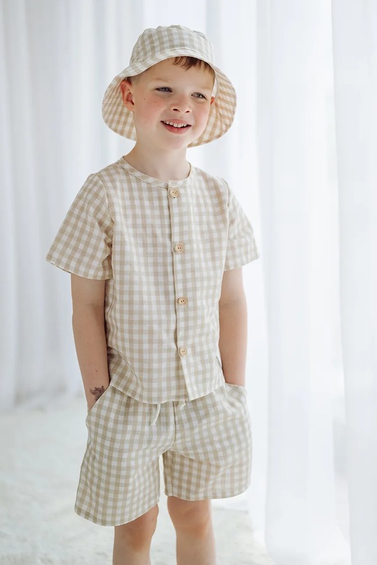 Chłopiec Jamiks bucket hat dziecięcy z dodatkiem lnu FROLO FROLO.Nakr.glo.JLI047.K beżowy