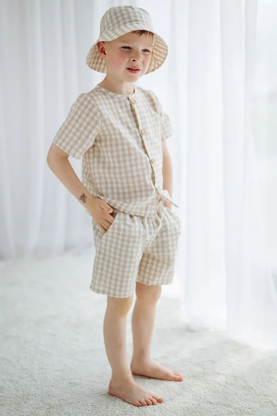 Jamiks bucket hat dziecięcy z dodatkiem lnu FROLO beżowy FROLO.Nakr.glo.JLI047.K