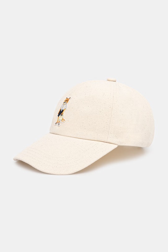 Maison Kitsuné Dressed Fox czapka z daszkiem bawełniana beżowy QU06104WB0026