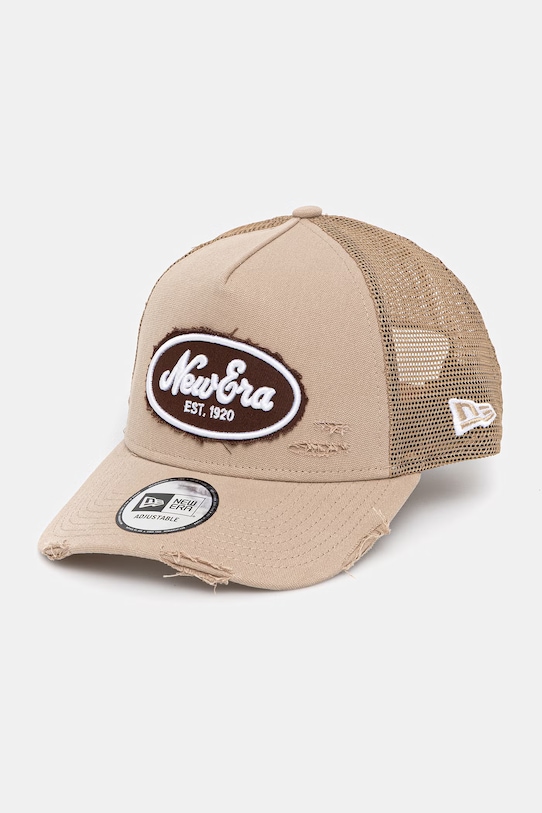 New Era czapka z daszkiem OVAL CANVAS DISTRESS TRUCKER aplikacja beżowy 60771805