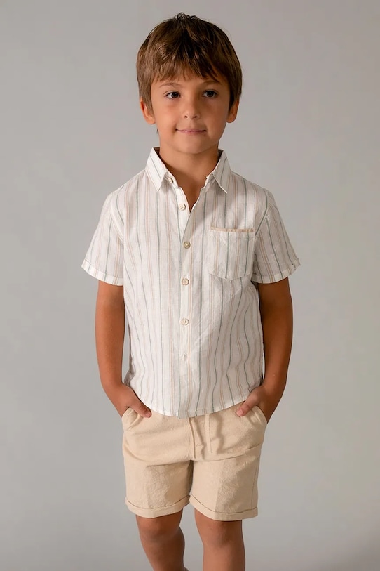 Otroški komplet z dodatkom lanu Mayoral Tkanina bež 3217.5B.Mini.PPY2