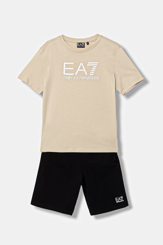 Παιδικό βαμβακερό σετ EA7 Emporio Armani στάμπα μπεζ 7B000302.AF10375