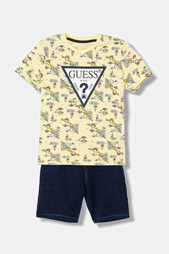Guess t-shirt i szorty dziecięce wzorzyste żółty N6GG01.K8HM4.PPY2.M