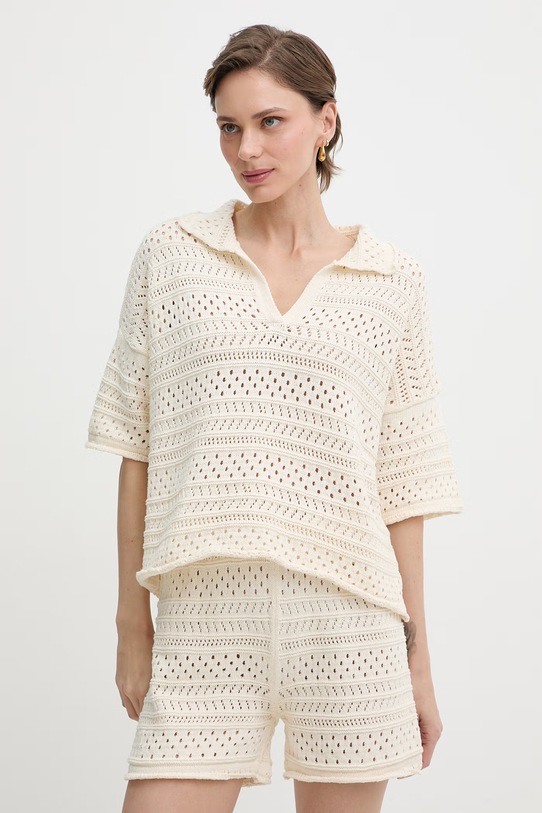 Haveone komplet damski z bawełną beżowy HNC.Q003