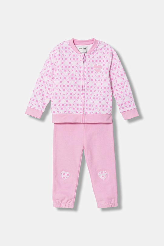 Guess dres bawełniany niemowlęcy wzorzyste różowy A6RG00.KA6R4.PPY2