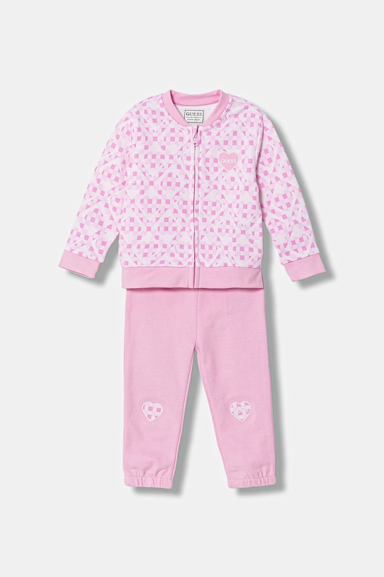 Guess dres bawełniany niemowlęcy wzorzyste różowy A6RG00.KA6R4.PPY2