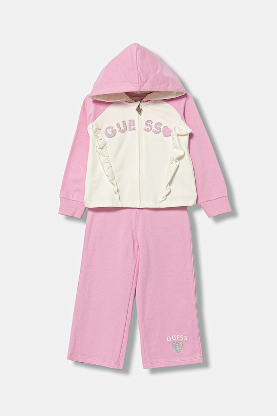 Guess dres bawełniany dziecięcy aplikacja różowy K6RG02.KA6R4.PPY2
