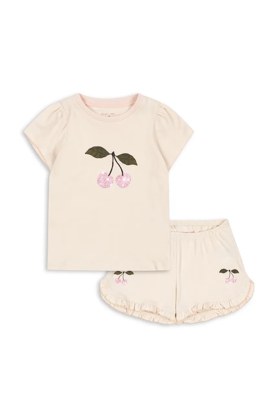 Konges Sløjd komplet bawełniany dziecięcy FAMO FRILL SET GOTS nadruk beżowy KS104803.PPY2