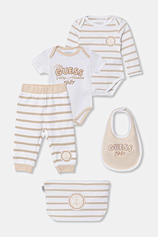 Guess komplet bawełniany niemowlęcy 5-pack wzorzyste beżowy H6RW06.K85Z1.PPY2