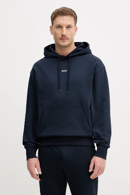 BOSS Orange dres bawełniany TracksuitWesmallhood 50541065 granatowy SS26