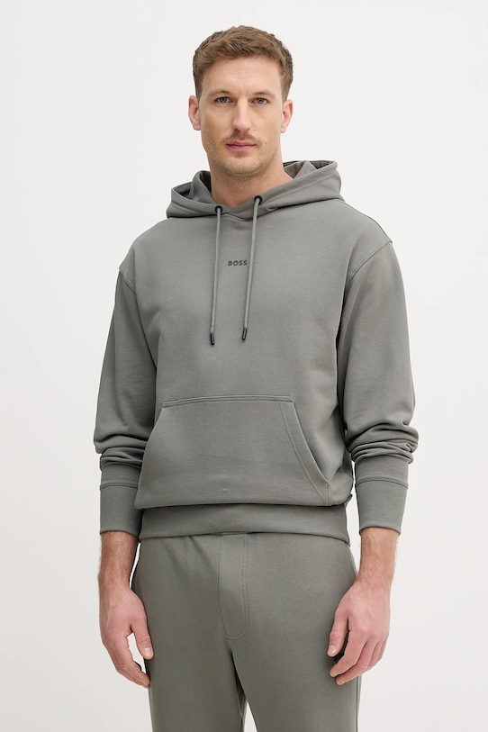 BOSS Orange dres bawełniany TracksuitWesmallhood 50541065 zielony SS26