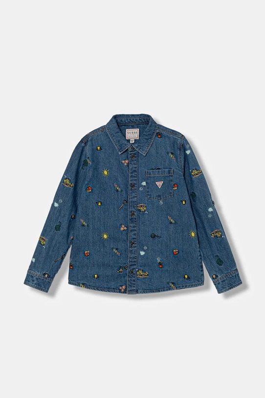 Guess koszula jeansowa dziecięca wzorzyste niebieski N6RH06.D3SZ0.PPY2
