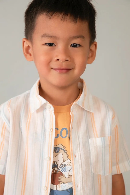 Otroška srajca z dodatkom lana Mayoral 3112.5A.Mini.PPY2 bela