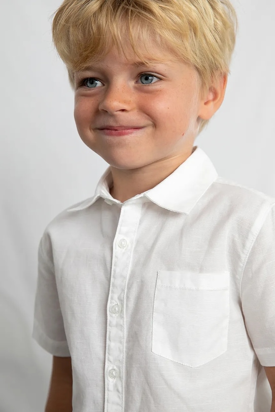 Mayoral koszula z dodatkiem lnu dziecięca 3112.5A.Mini.PPY2 biały