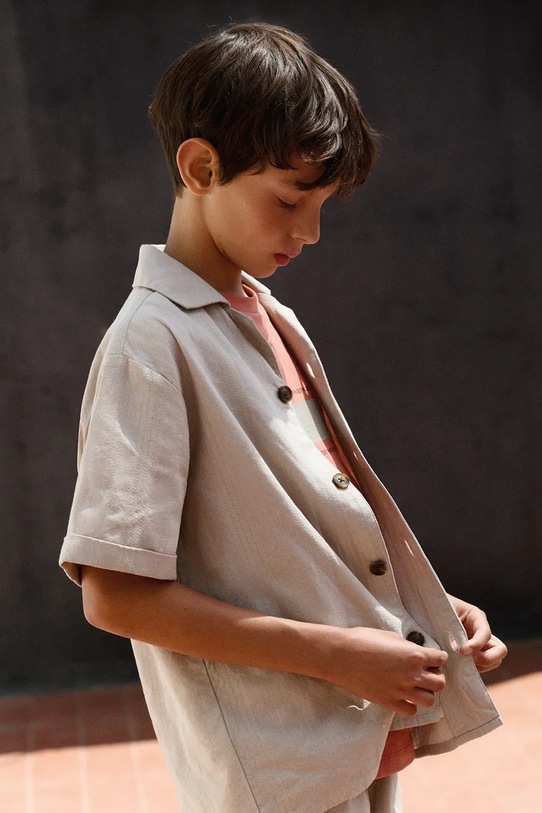Детская хлопковая рубашка Mayoral бежевый 6170.7B.Junior.PPY2