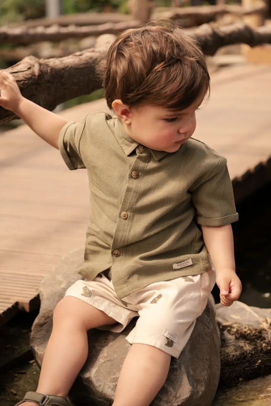 Donsje koszula z dodatkiem lnu dziecięca Brammie Shirt casual zielony 4099500