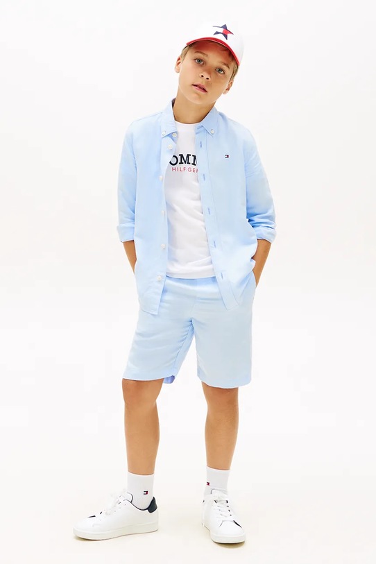 Chłopiec Tommy Hilfiger koszula dziecięca bawełniana KB0KB09550.128.176.PPY2 niebieski