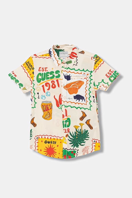 Guess koszula dziecięca z wiskozy beżowy L6GH02.WG5V0.PPY2.M