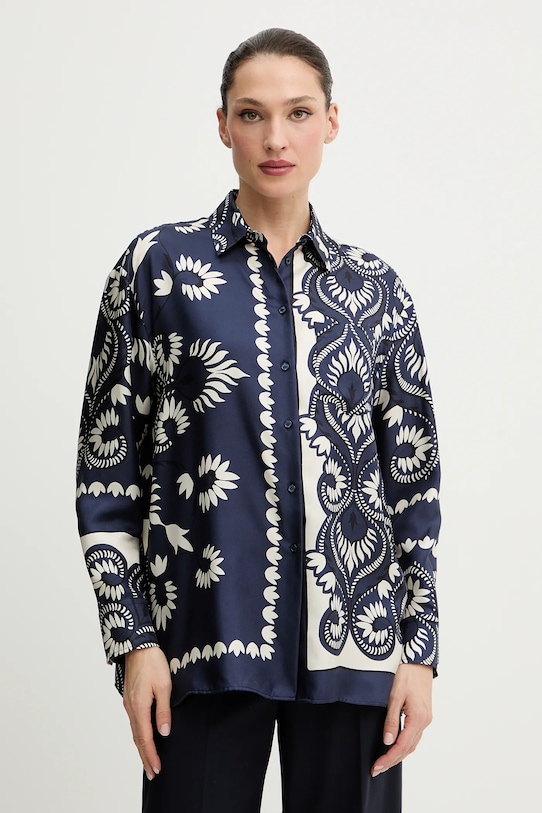 Weekend Max Mara koszula jedwabna LASTRA regular granatowy 2615191011600