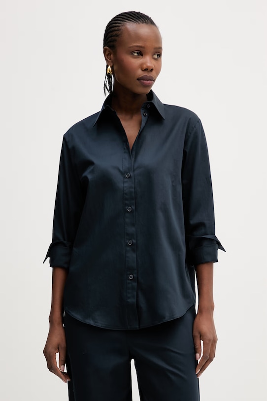 Bavlnená košeľa MM by Max Mara VELOCE jednofarebný tmavomodrá 2616111017600