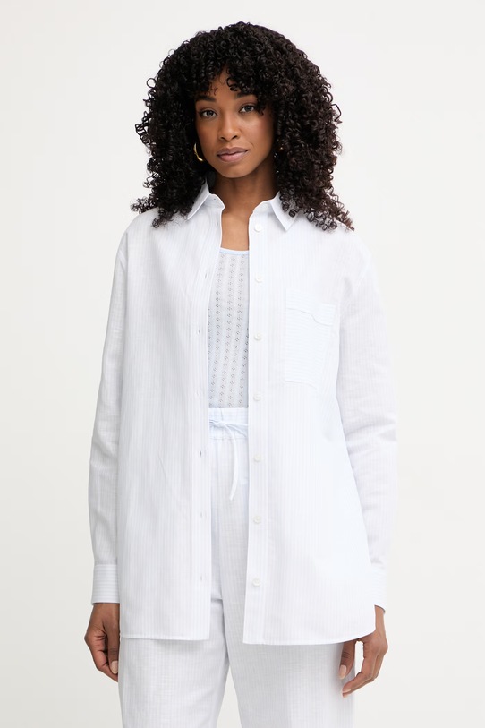 MM by Max Mara koszula damska z dodatkiem lnu ULULO biały 2616111018600
