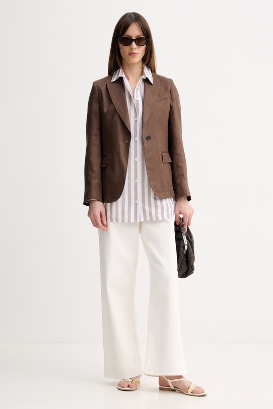 MM by Max Mara koszula damska z dodatkiem lnu ULULO 2616111018600 brązowy SS26