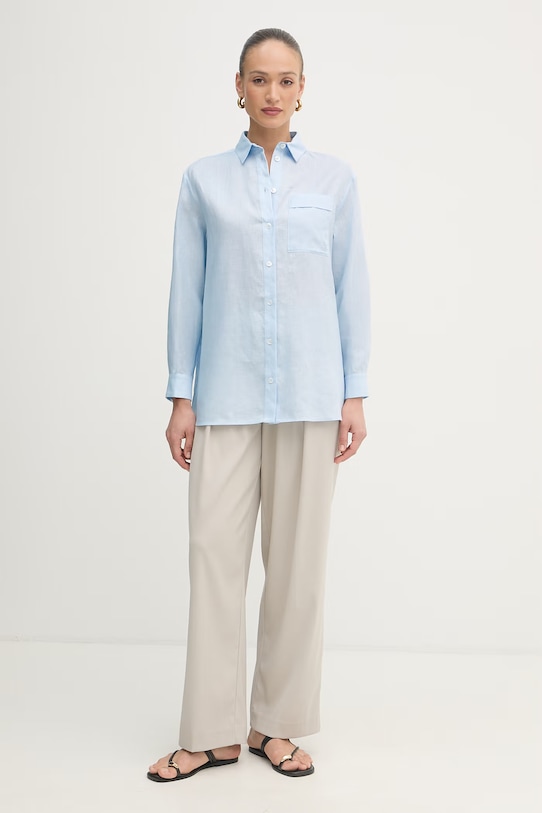 MM by Max Mara koszula damska lniana FILO 2616111028600 niebieski SS26