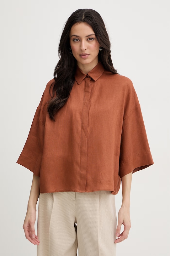 MM by Max Mara koszula damska lniana RITO brązowy 2616111038600
