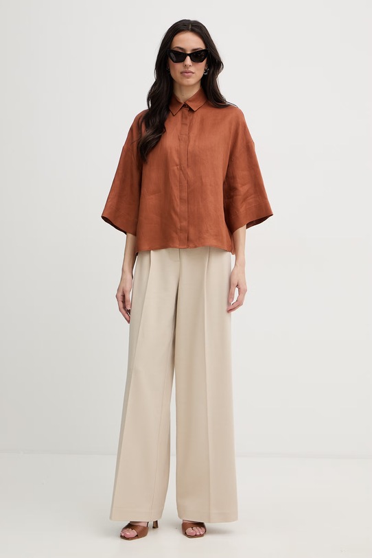 MM by Max Mara koszula damska lniana RITO 2616111038600 brązowy SS26