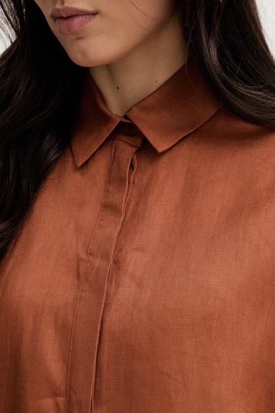 MM by Max Mara koszula damska lniana RITO 2616111038600 brązowy